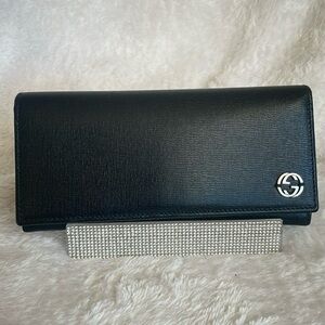 Gucci Black Long Wallet with Orange Horse Bit Pattern w/COA
